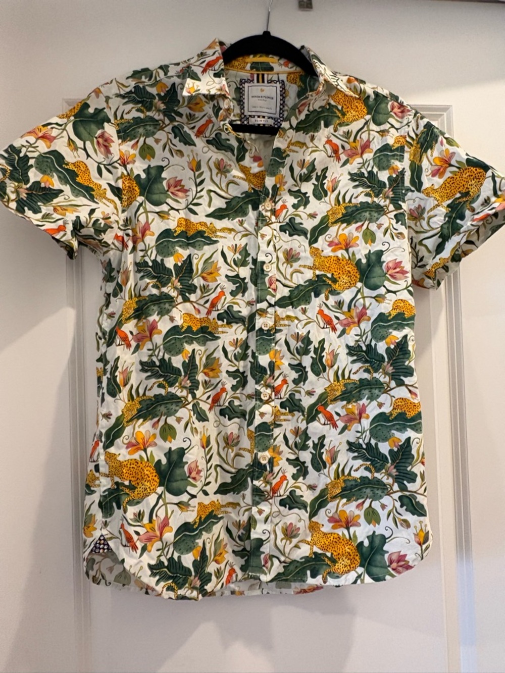 Denim & Flower Short-Sleeve Jungle Floral Print Button-Up Shirt (Size S)
